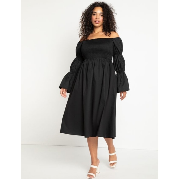 Eloquii Smock Top Off the Shoulder Dress Puff Sleeves Costume Peasant Plus 14 - Picture 3 of 13